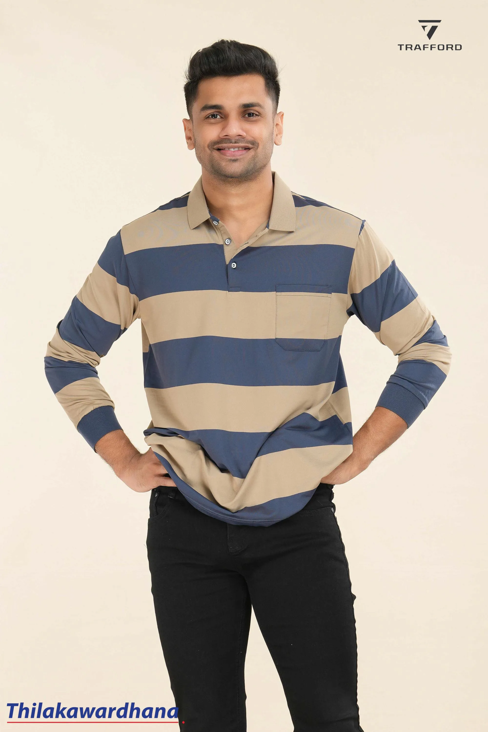 Striped Long Sleeve Polo T Shirt