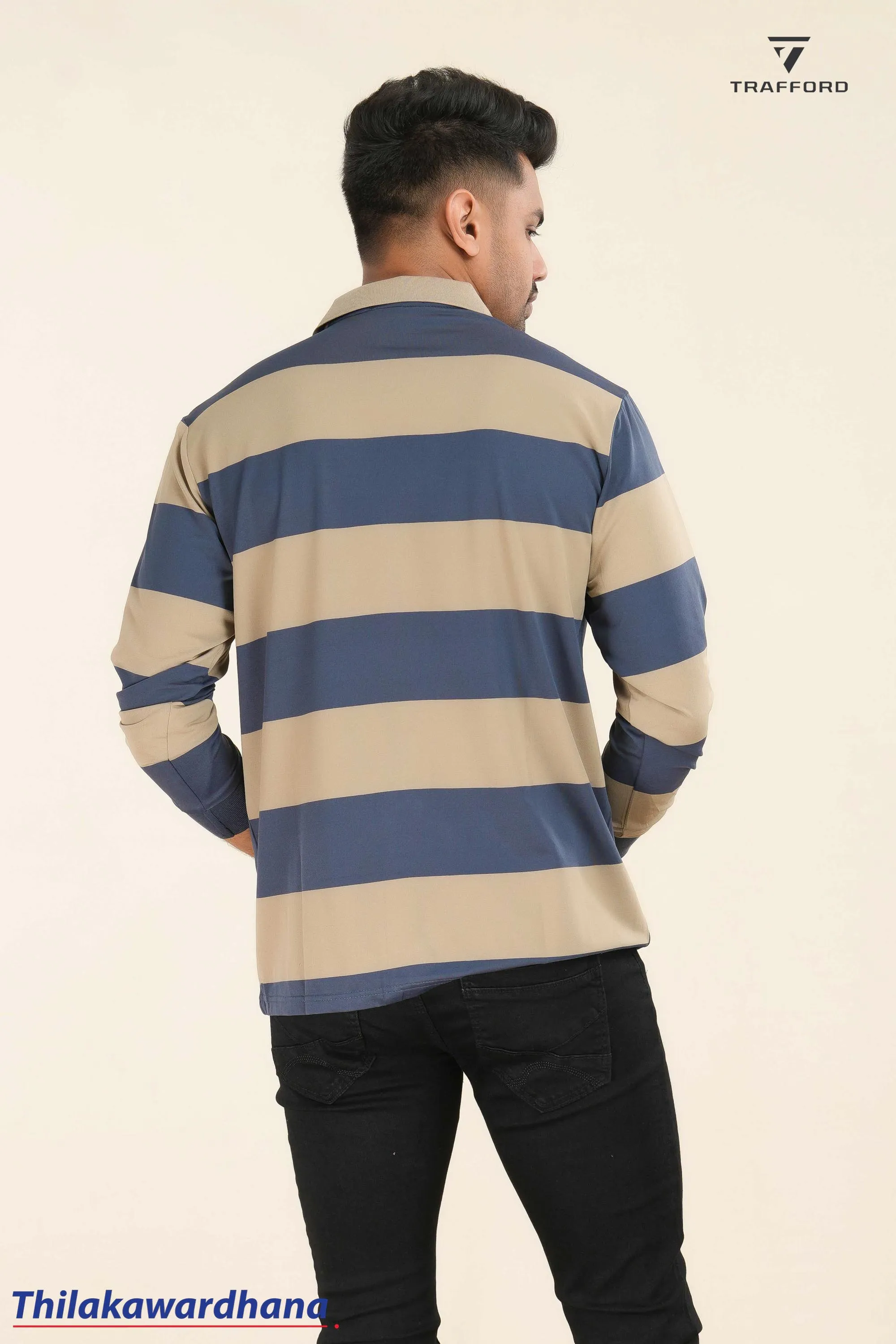 Striped Long Sleeve Polo T Shirt
