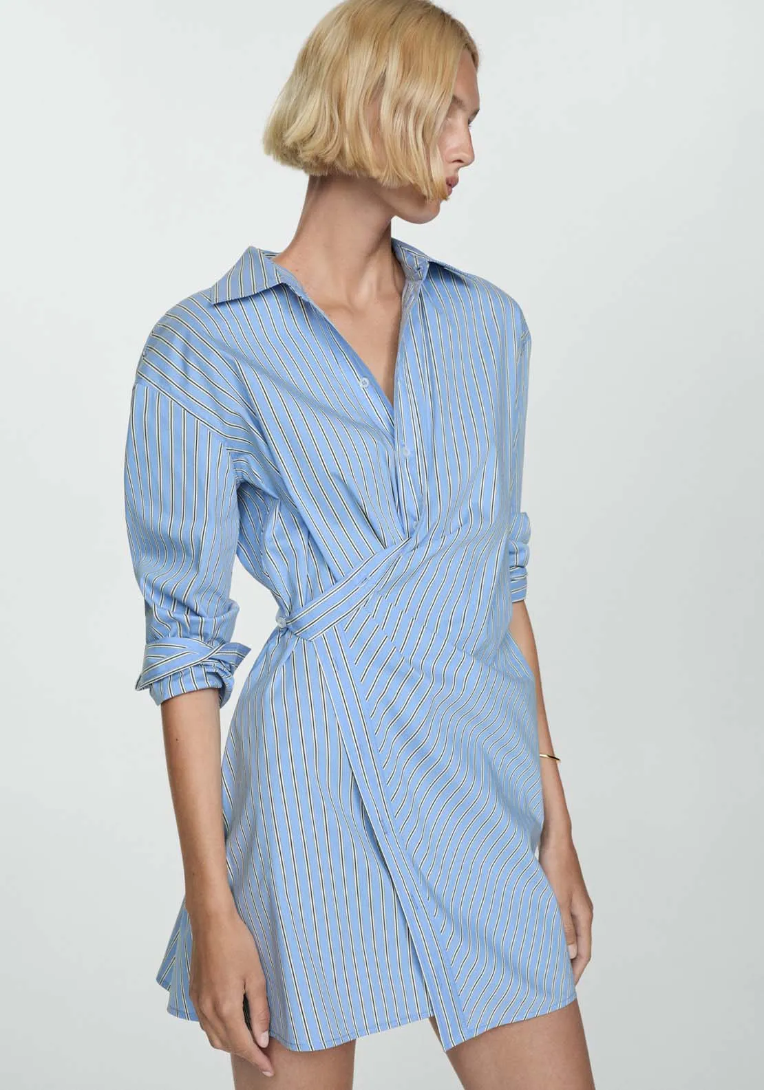 Striped wrap shirt dress - Medium Blue