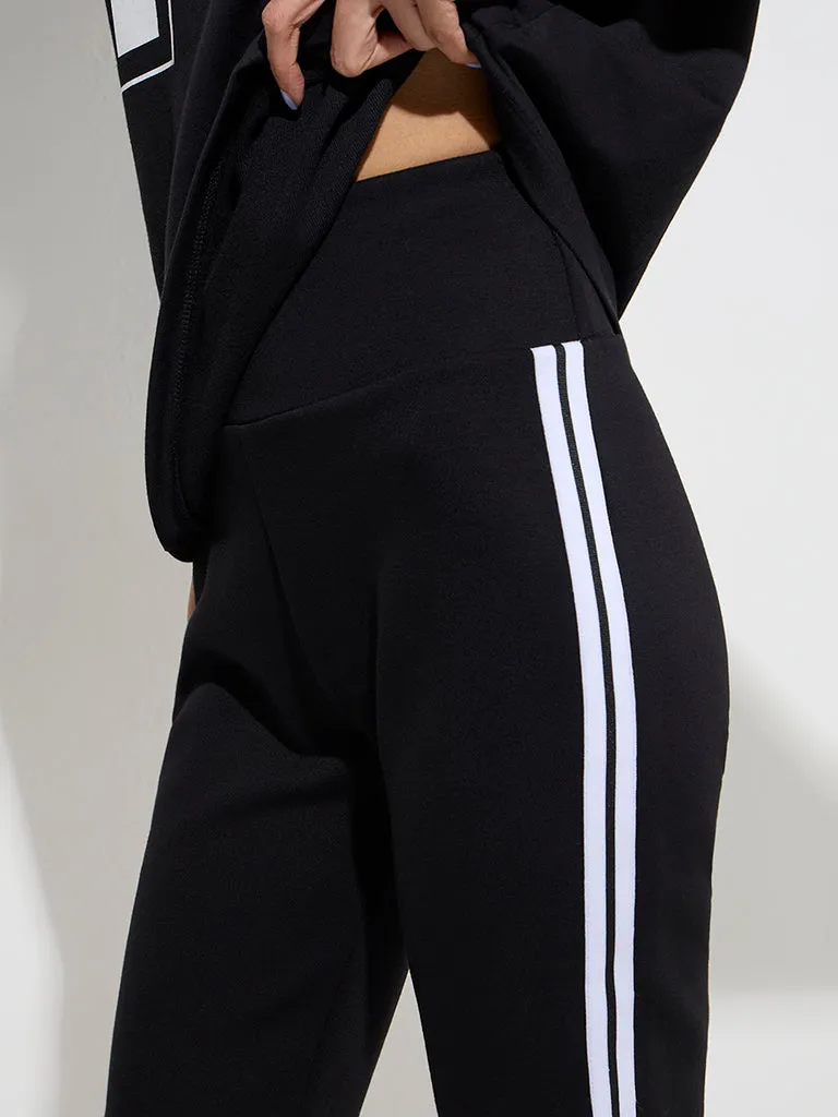 Studiofit Black Striped High-Rise Biker Shorts