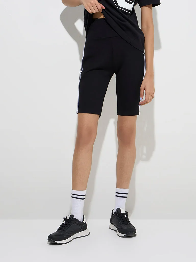 Studiofit Black Striped High-Rise Biker Shorts
