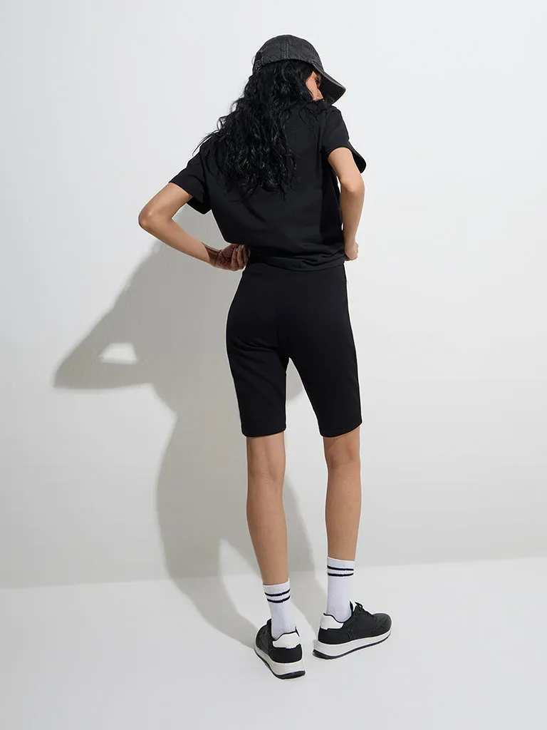 Studiofit Black Striped High-Rise Biker Shorts