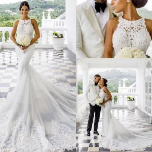 Stunning 2020 Crew Mermaid Sexy Sweep Train Bridal Dress Vintage Inspired (Exclusive Members Only)