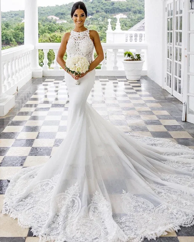 Stunning 2020 Crew Mermaid Sexy Sweep Train Bridal Dress Vintage Inspired (Exclusive Members Only)