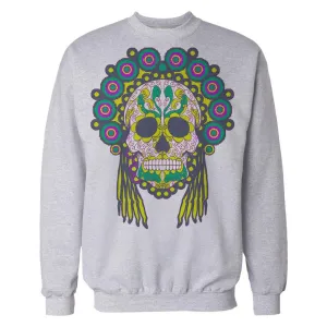 Sugar Skull Head Dress Skull Men's Sweatshirt (Heather Grey)