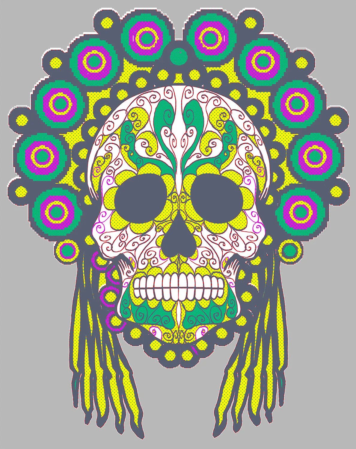 Sugar Skull Head Dress Skull Men's Sweatshirt (Heather Grey)