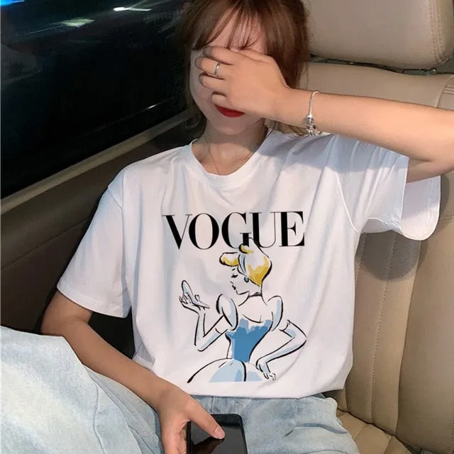 Summer New 2020 Fashion T shirt Women VOGUE letter print Harajuku Tshirt O-neck Short Sleeve T-shirt White Tops Female Clothing