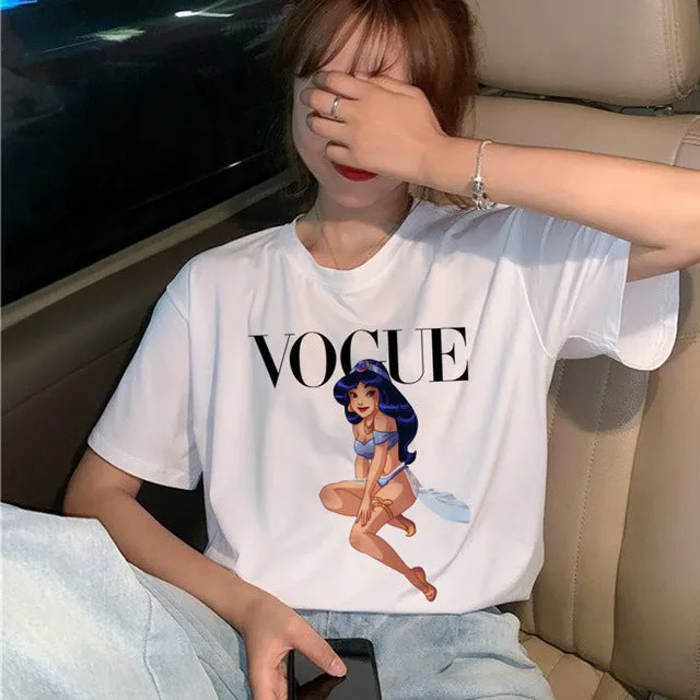 Summer New 2020 Fashion T shirt Women VOGUE letter print Harajuku Tshirt O-neck Short Sleeve T-shirt White Tops Female Clothing
