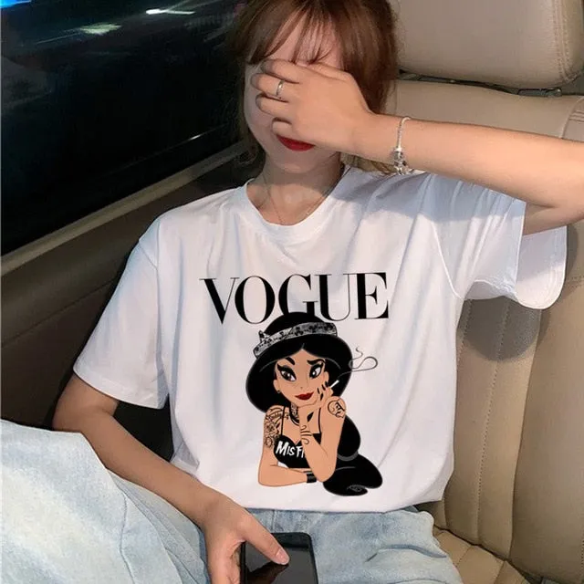 Summer New 2020 Fashion T shirt Women VOGUE letter print Harajuku Tshirt O-neck Short Sleeve T-shirt White Tops Female Clothing