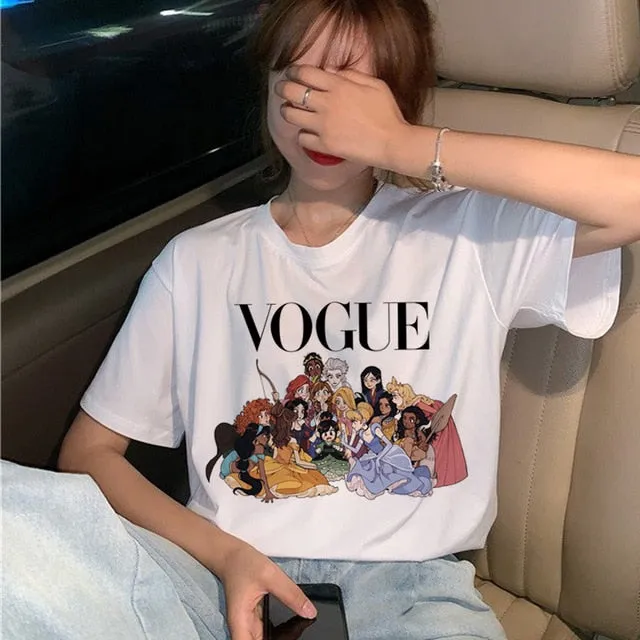 Summer New 2020 Fashion T shirt Women VOGUE letter print Harajuku Tshirt O-neck Short Sleeve T-shirt White Tops Female Clothing