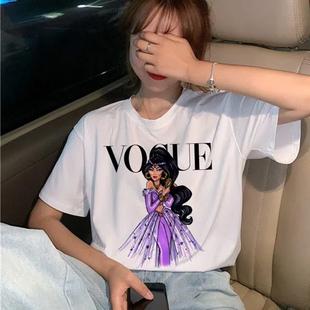 Summer New 2020 Fashion T shirt Women VOGUE letter print Harajuku Tshirt O-neck Short Sleeve T-shirt White Tops Female Clothing