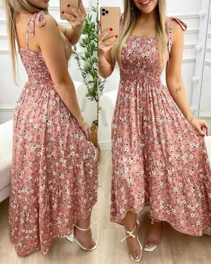 Summer Sexy Spaghetti Strap Floral Print Maxi Dress for Women