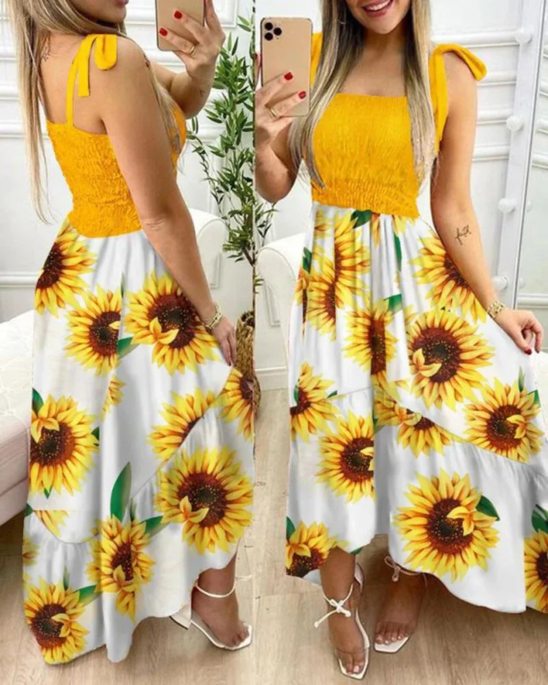 Summer Sexy Spaghetti Strap Floral Print Maxi Dress for Women