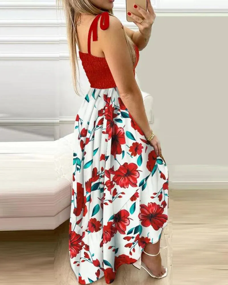 Summer Sexy Spaghetti Strap Floral Print Maxi Dress for Women