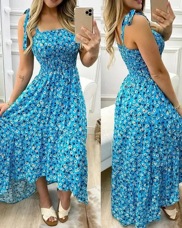 Summer Sexy Spaghetti Strap Floral Print Maxi Dress for Women