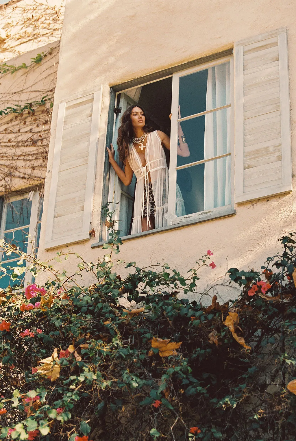 Tahliya Chiffon Cream Longline Top