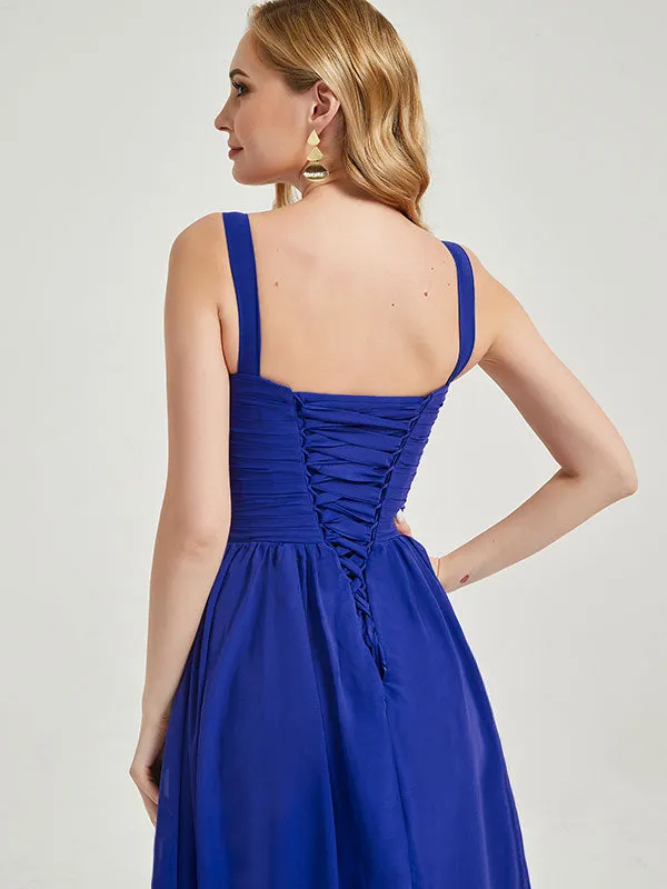 Teal Wide Strap Sleeveless Flowy Pleated Floor Length Bridesmaid Dress