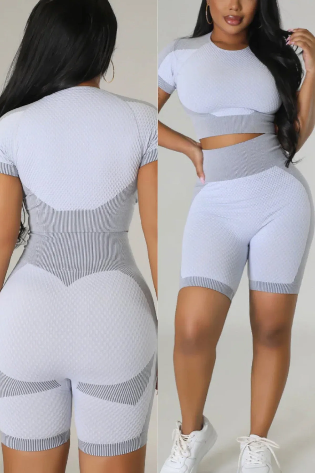 TEXTURED TWO TONE TOP & SHORTS SET