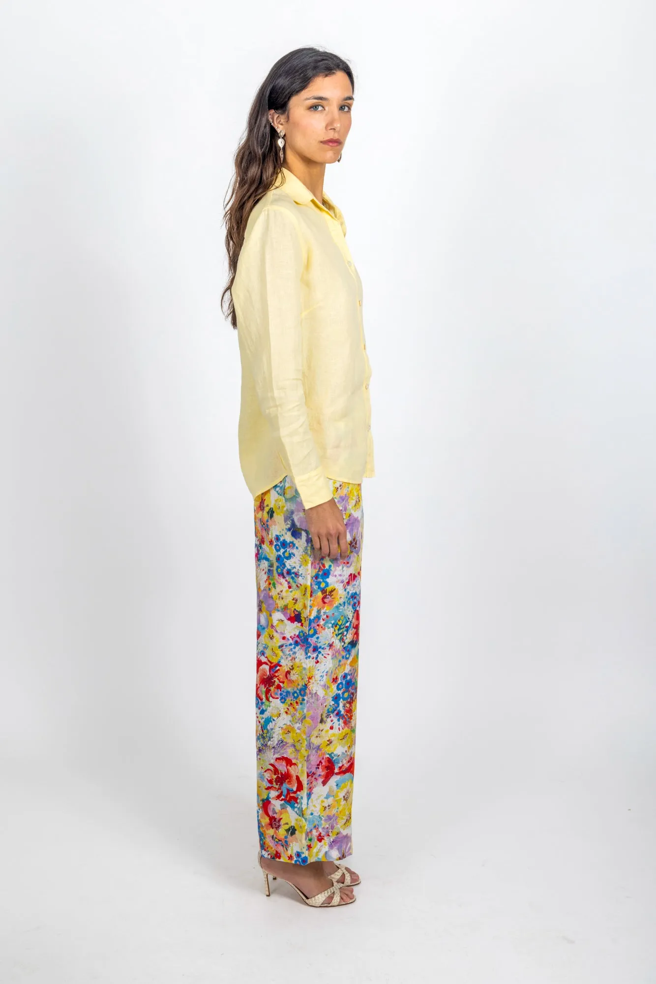 The Hampton Wide Leg Linen Pant - Bright Floral