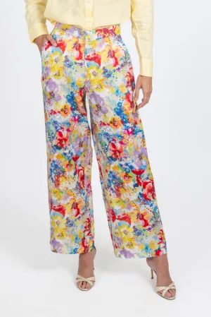 The Hampton Wide Leg Linen Pant - Bright Floral