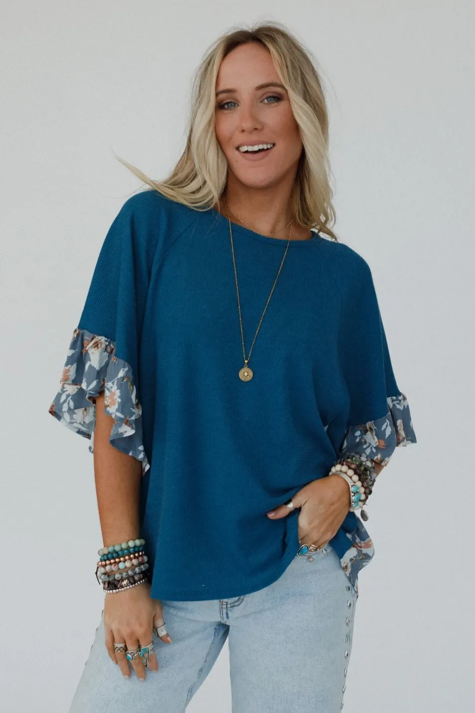 The Nest Sunlit Meadow Top - Slate Denim Blue