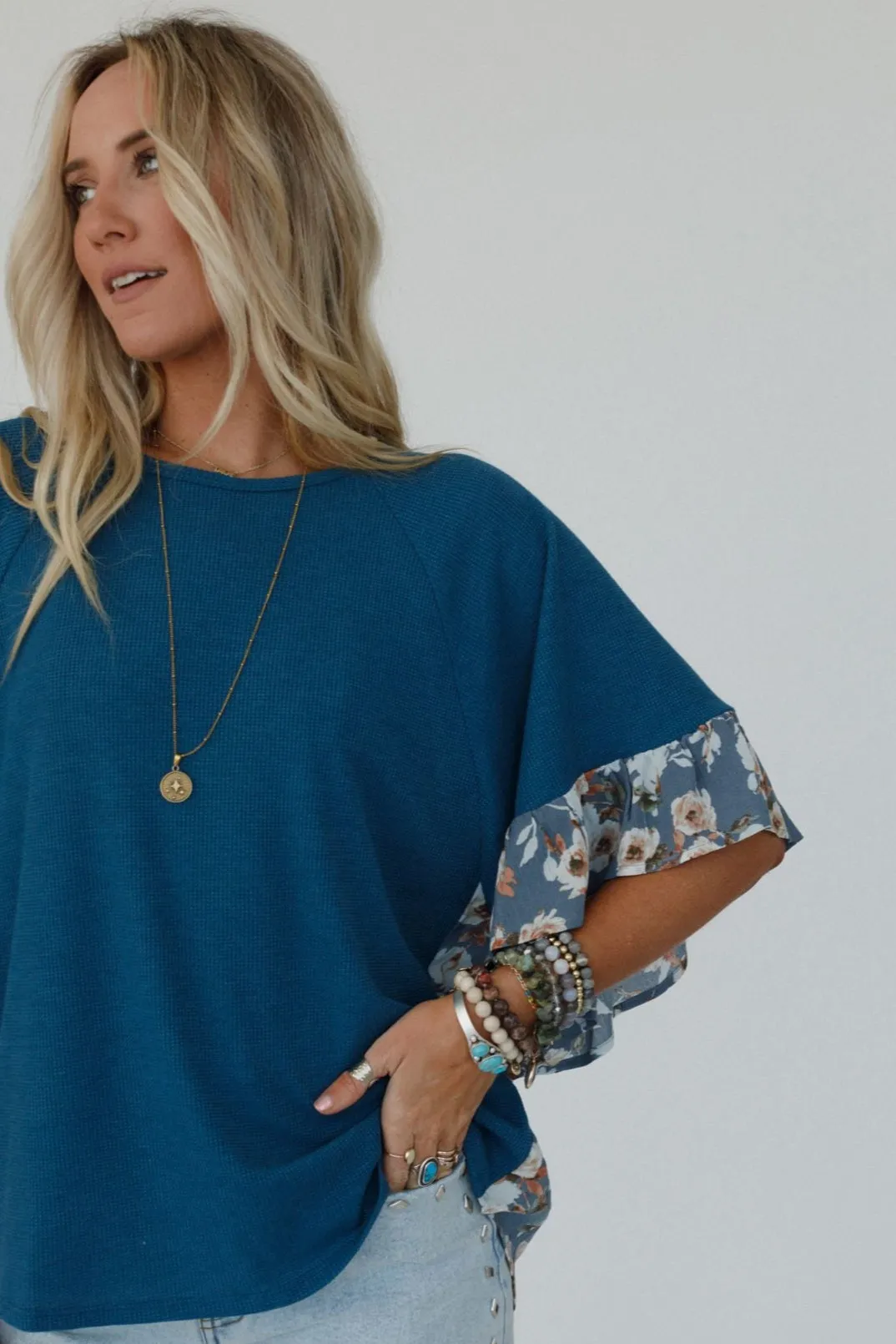 The Nest Sunlit Meadow Top - Slate Denim Blue