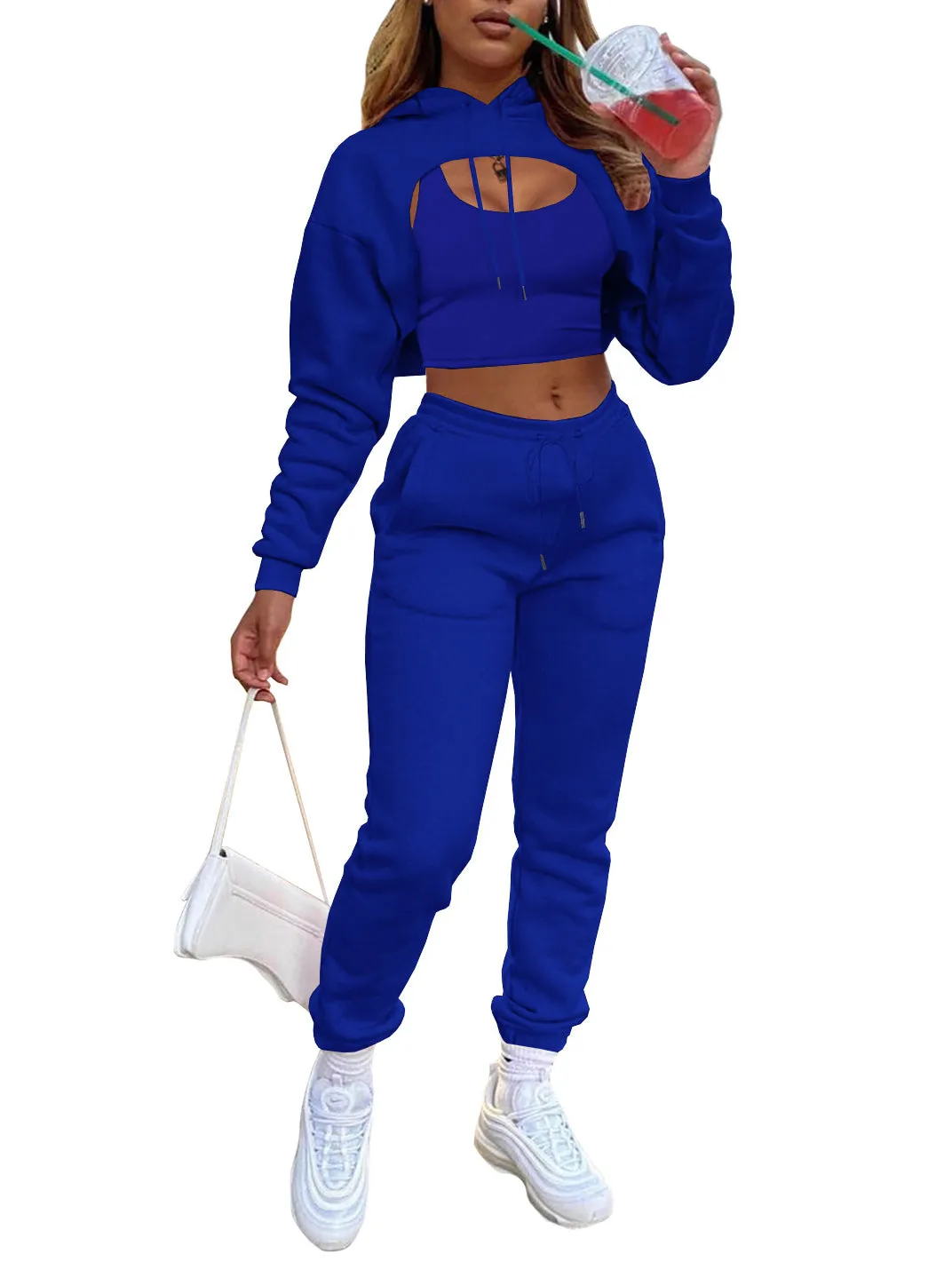 Three Piece Hoodie Crop Top Pants
