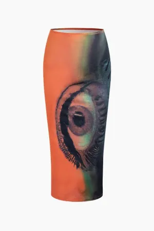 Tie Dye Eye Print Midi Skirt