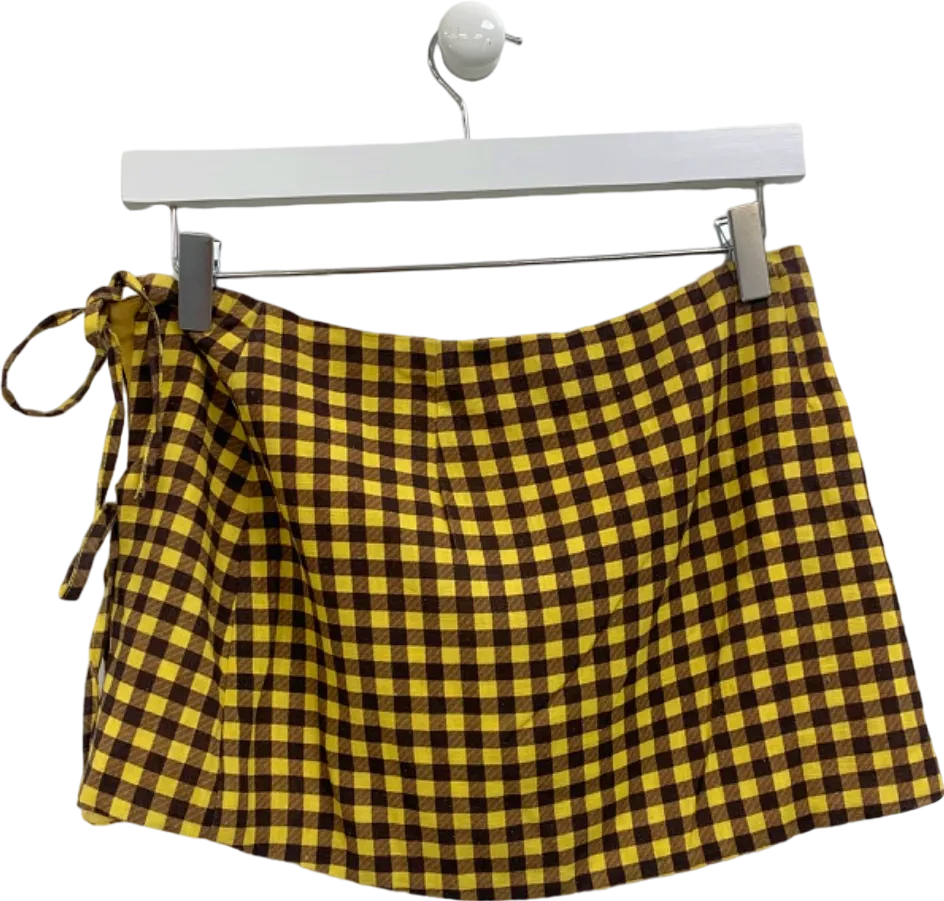 Tiger Mist Yellow Checkered Mini Skirt UK XS