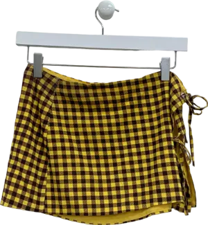 Tiger Mist Yellow Checkered Mini Skirt UK XS