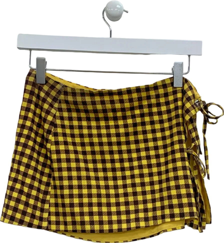 Tiger Mist Yellow Checkered Mini Skirt UK XS