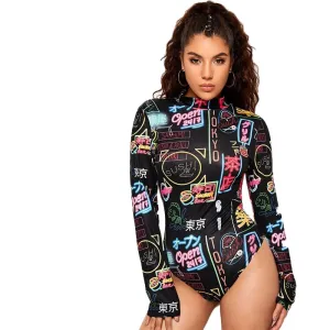Tokyo Street Bodysuit - Black with Pattern