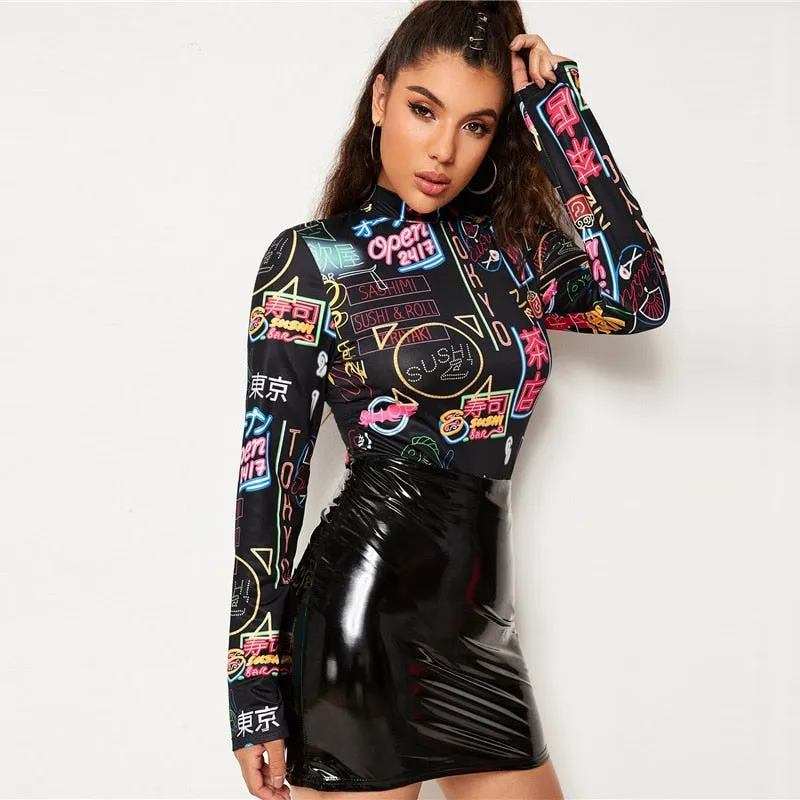 Tokyo Street Bodysuit - Black with Pattern