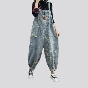 Trendy floral boho baggy women's jeans dungaree