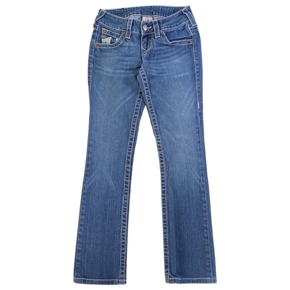 True Religion Jeans Women’s 25 Low Rise Slim Straight Medium Blue Wash Bottoms