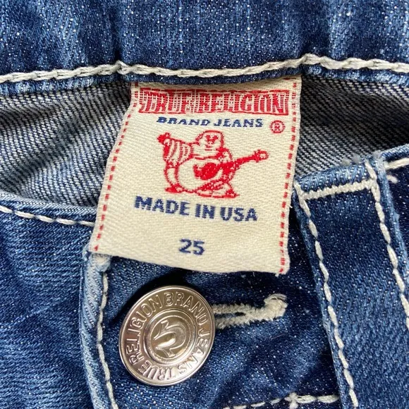 True Religion Jeans Women’s 25 Low Rise Slim Straight Medium Blue Wash Bottoms