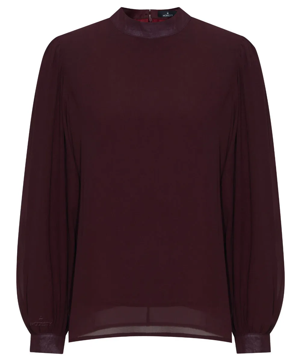 Twinberry Mock Neck Long Sleeve Cropped Blouse