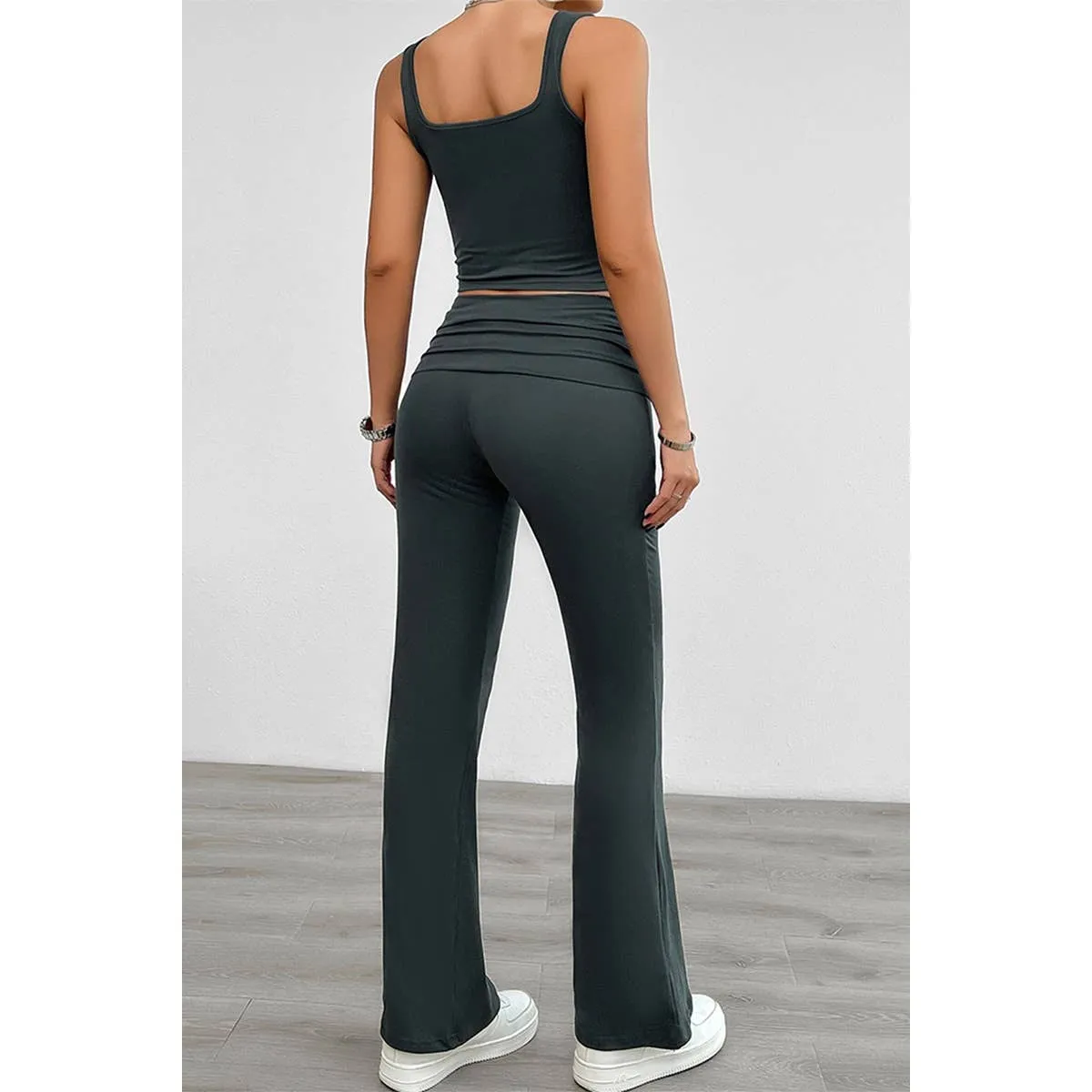 Two Pieces Square Neck Ruched Sleeveless Sets