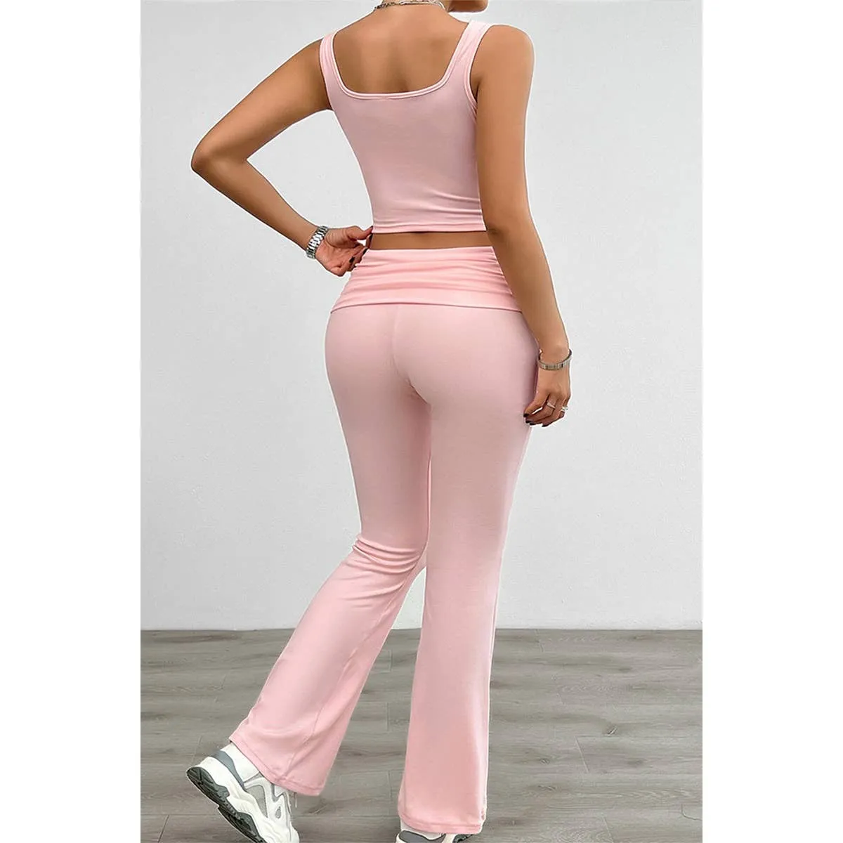 Two Pieces Square Neck Ruched Sleeveless Sets