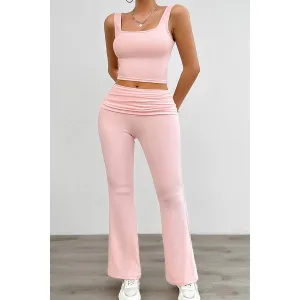 Two Pieces Square Neck Ruched Sleeveless Sets