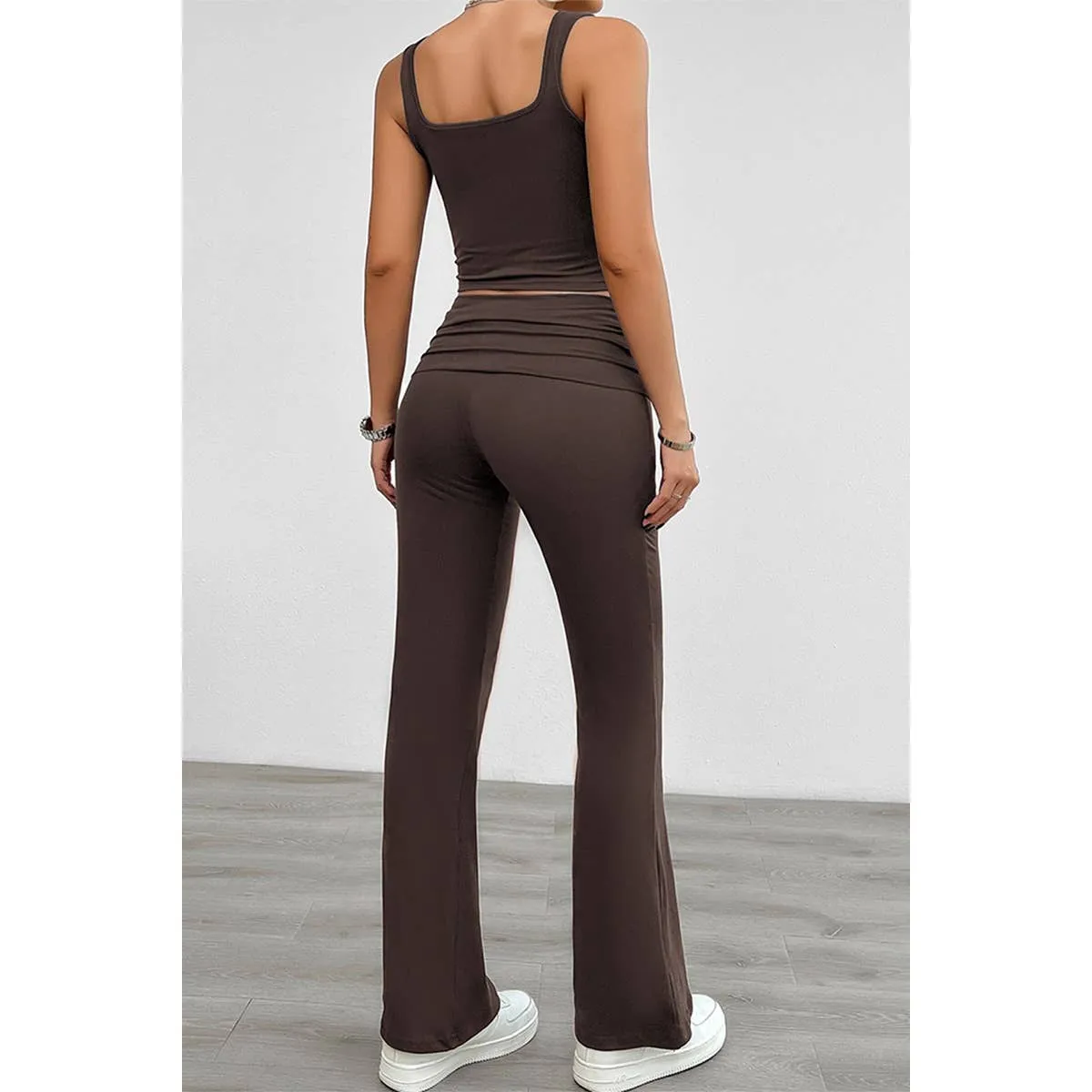 Two Pieces Square Neck Ruched Sleeveless Sets