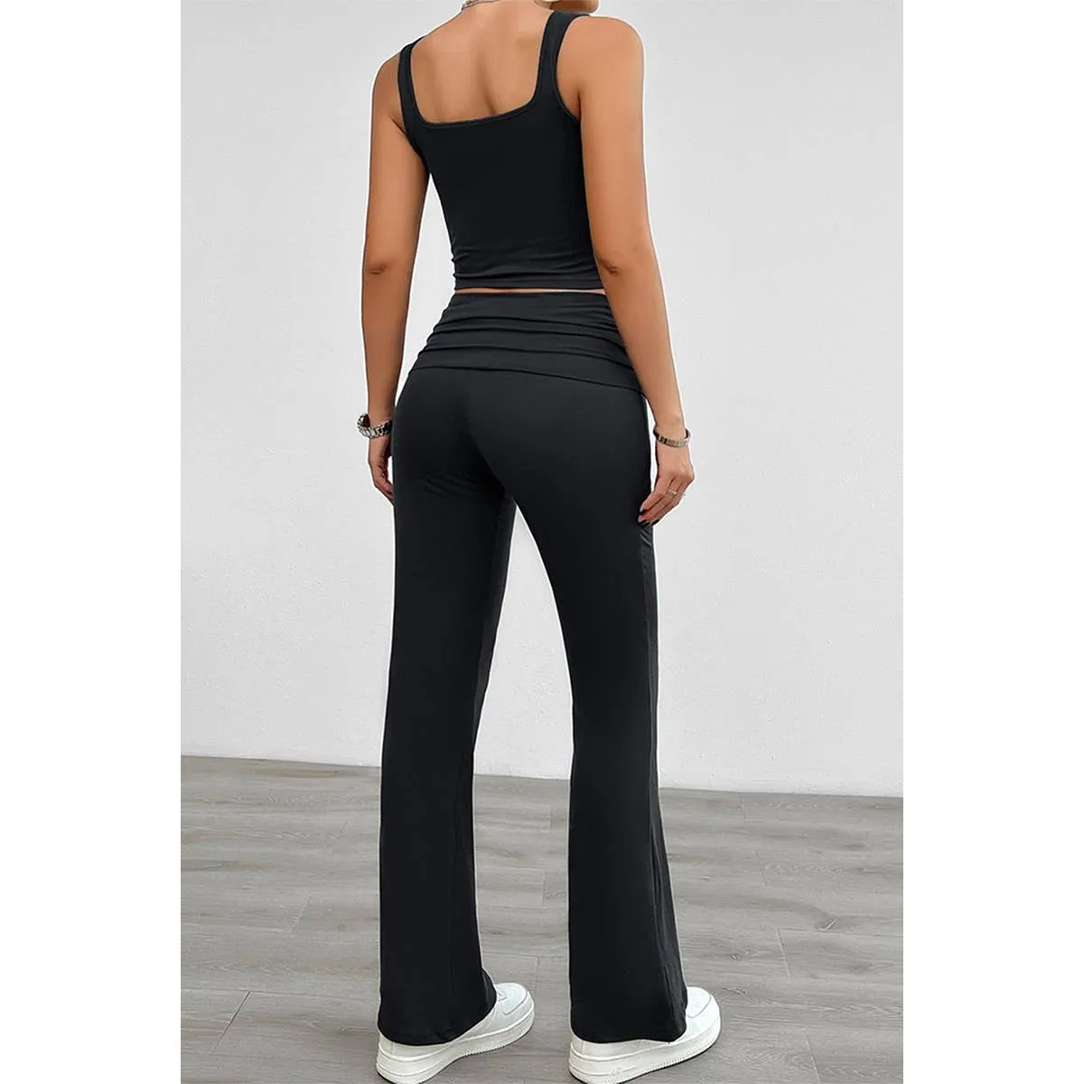 Two Pieces Square Neck Ruched Sleeveless Sets