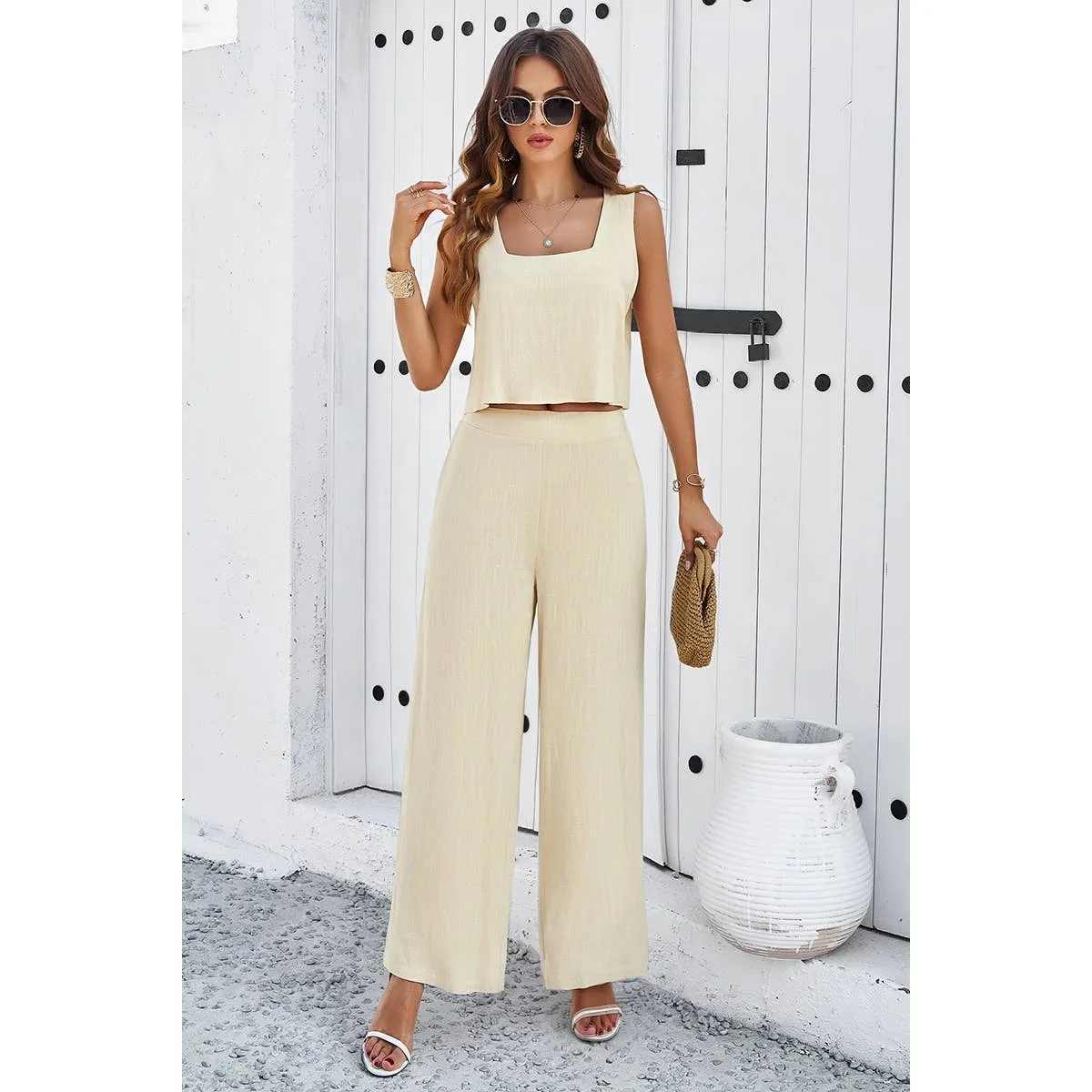 Two Pieces Square Neck Sleeveless Solid Sets