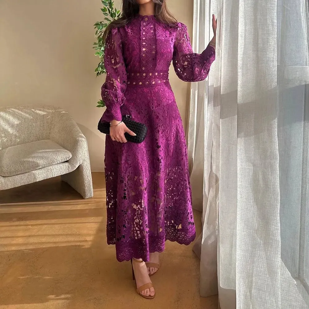 TWOTWINSTYLE Hollow Out Solid Temperament Dress For Women