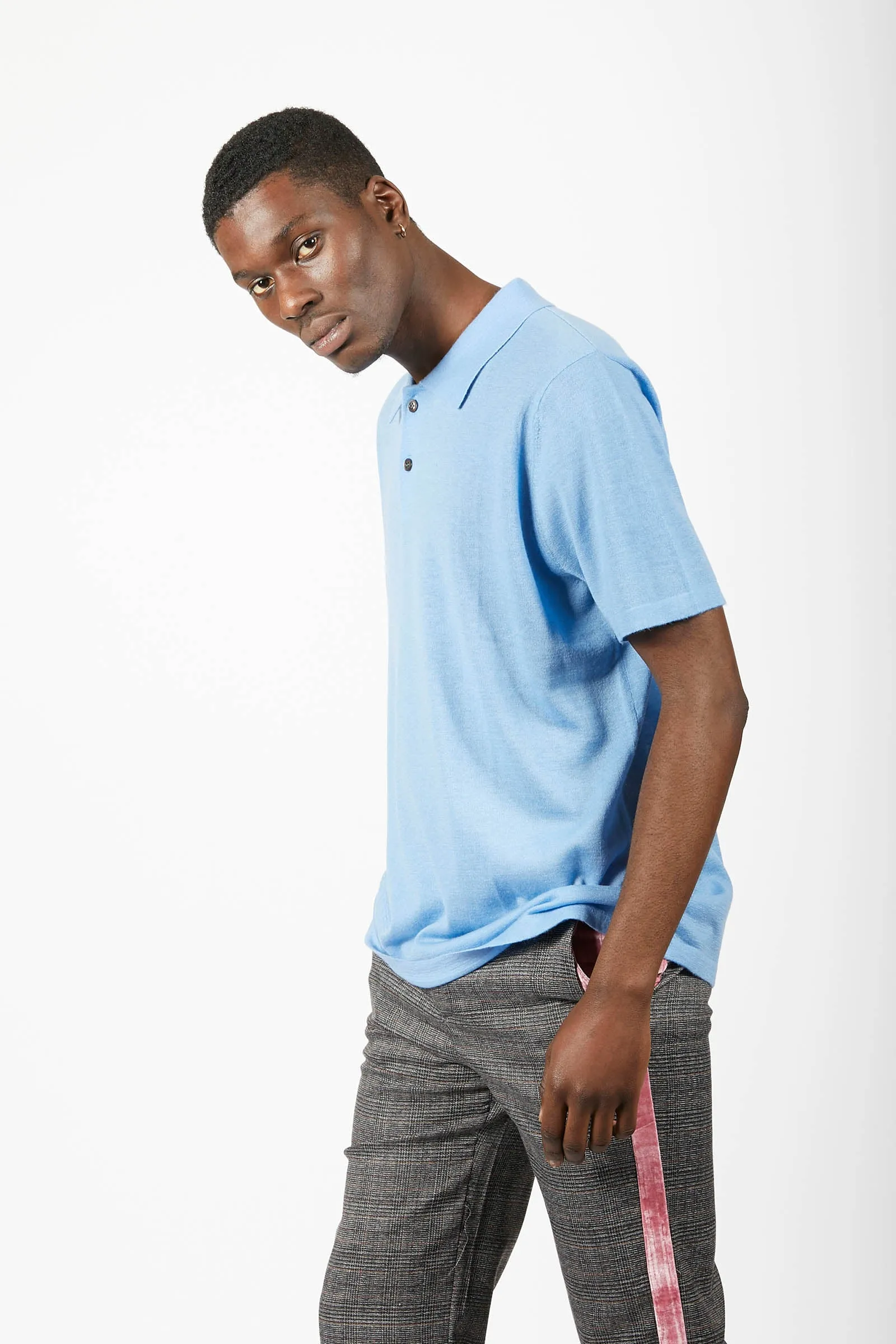 Unisex Blue Cashmere Polo Shirt