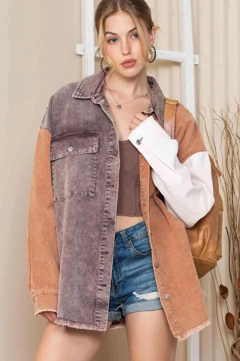 Urban Wear Color Block Oversized Shirt Jacket