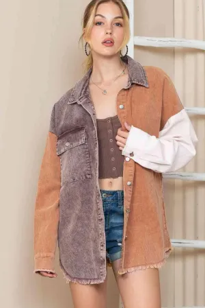 Urban Wear Color Block Oversized Shirt Jacket