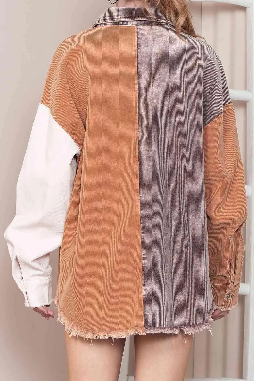 Urban Wear Color Block Oversized Shirt Jacket