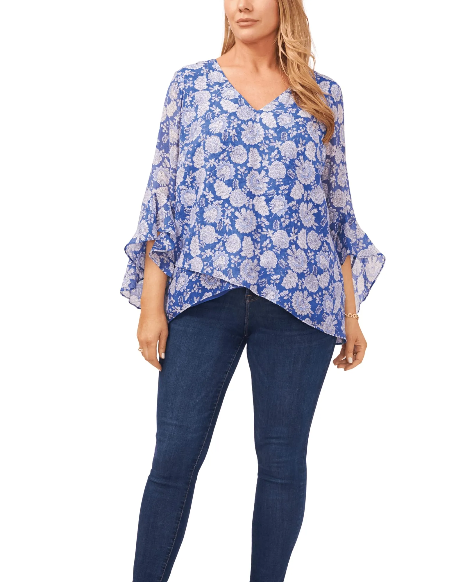 Valentine Flutter Sleeve Blouse | DEEP AZURE