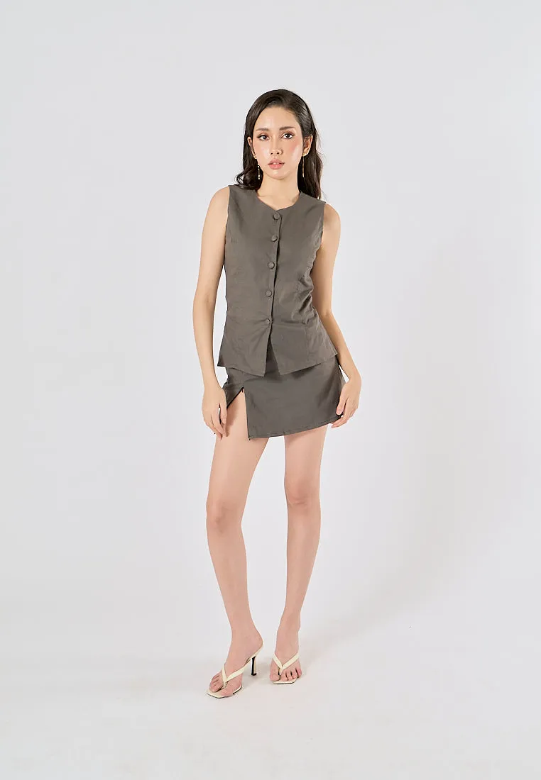 Vanaia Black Charcoal Elastic Back Waist Side Zipper Mini Skirt